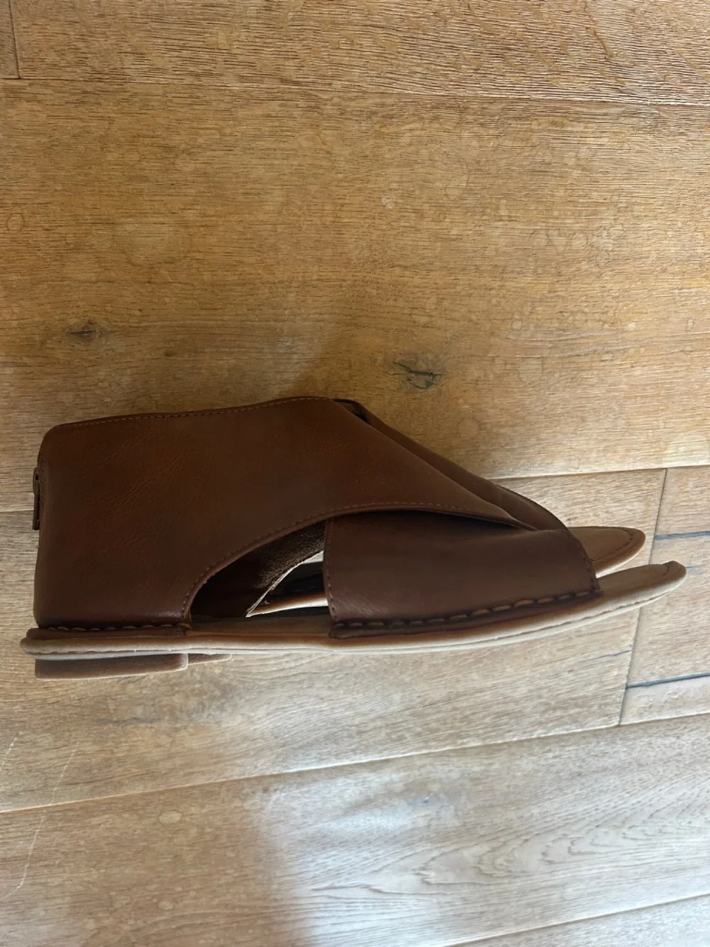 b.o.c. Brown Leather Crisscross Peep-Toe Sandals - Picture 5 of 8